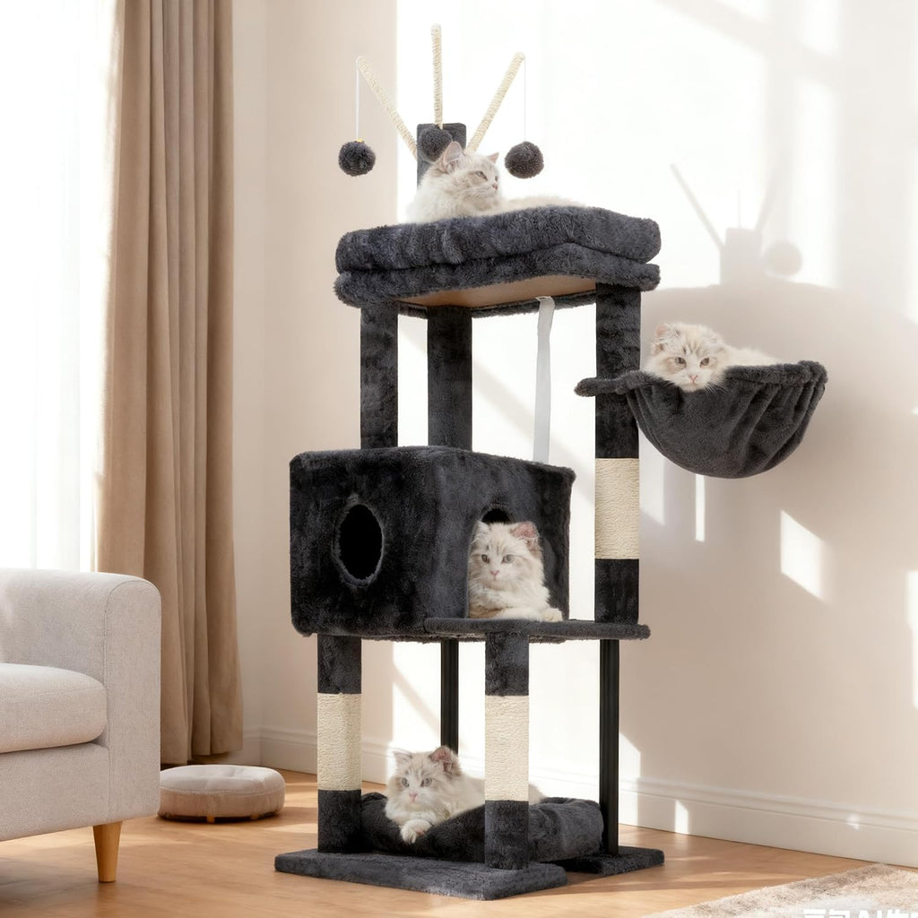 Heybly Cat Tree, 45.3" Cat Tower for Indoor Cats with Large Perch HCT202SG