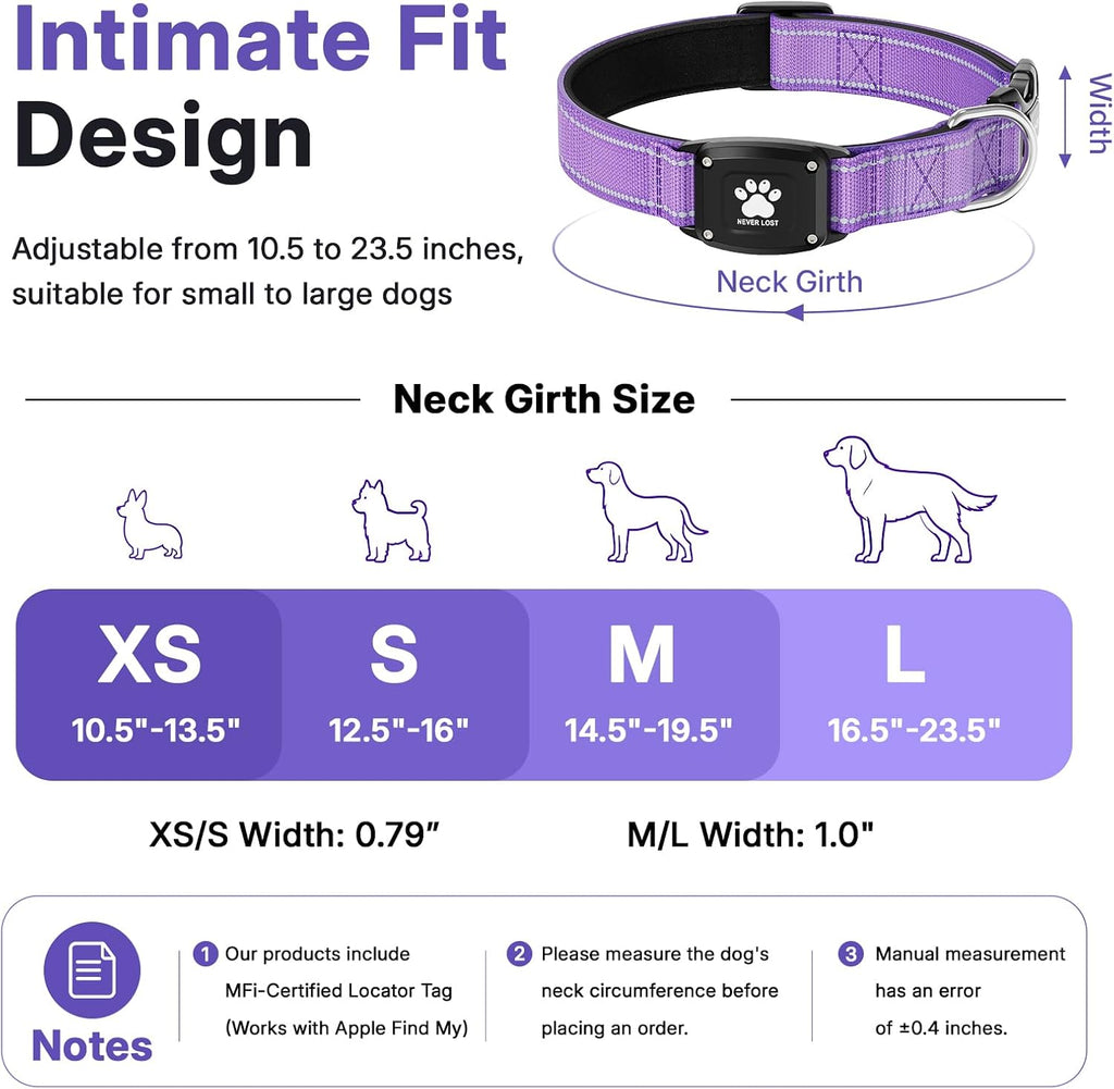 GPS Dog Collar with Tracker, Waterproof, No Monthly Fee, Purple, M