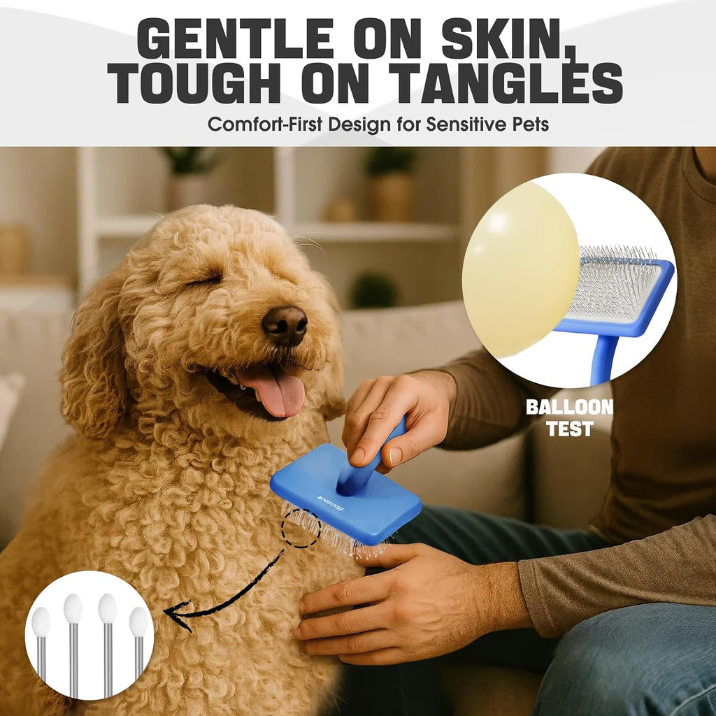 Bonteck Dog Slicker Brush for Dogs Grooming Kit 5PCS Long Haired Doodles | Goldendoodles Poodles, Skin Friendly Deshedding, Comb and Rake, Removes Undercoat, Professional Detangling, Large, Blue
