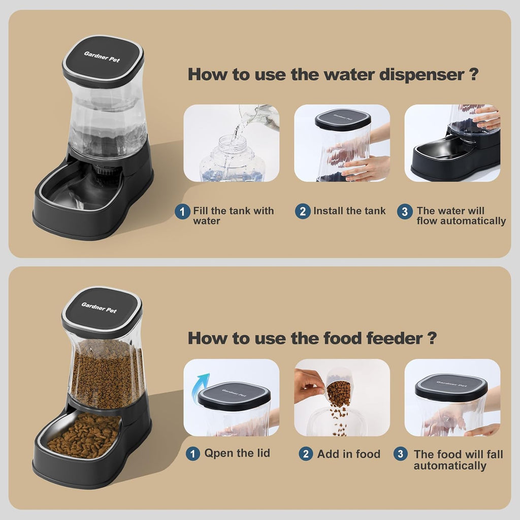 Automatic Dog Water Dispenser & Feeder Food Set, 304 Stainless Steel Bowls
