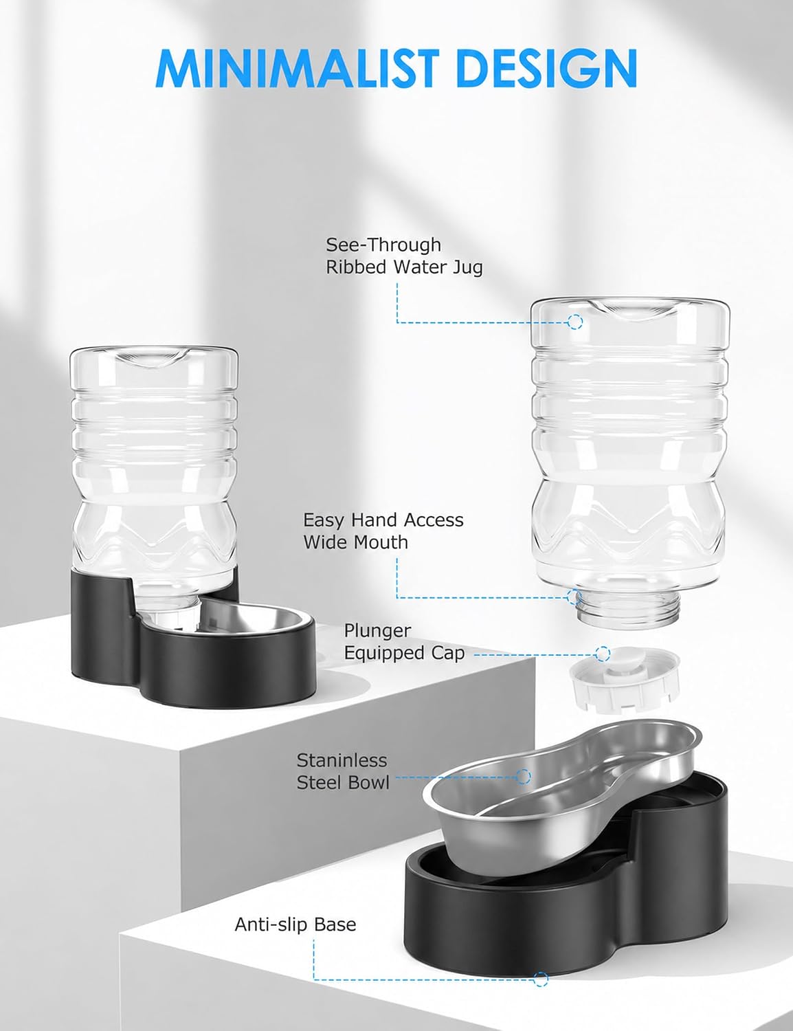 Heouvo 1.3 Gal Gravity Cat Water Dispenser, Wide-Mouth, No Filter, Black