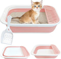 Fhiny Kitten Litter Box Portable Shallow Litter Box 17.7"x13.4"x4.9" Foldable Cat Toilet with Scoop Open Kitty Potty Pan with Litter Drop Pedal Easy to Clean Travel Kitten Toilet(Pink)