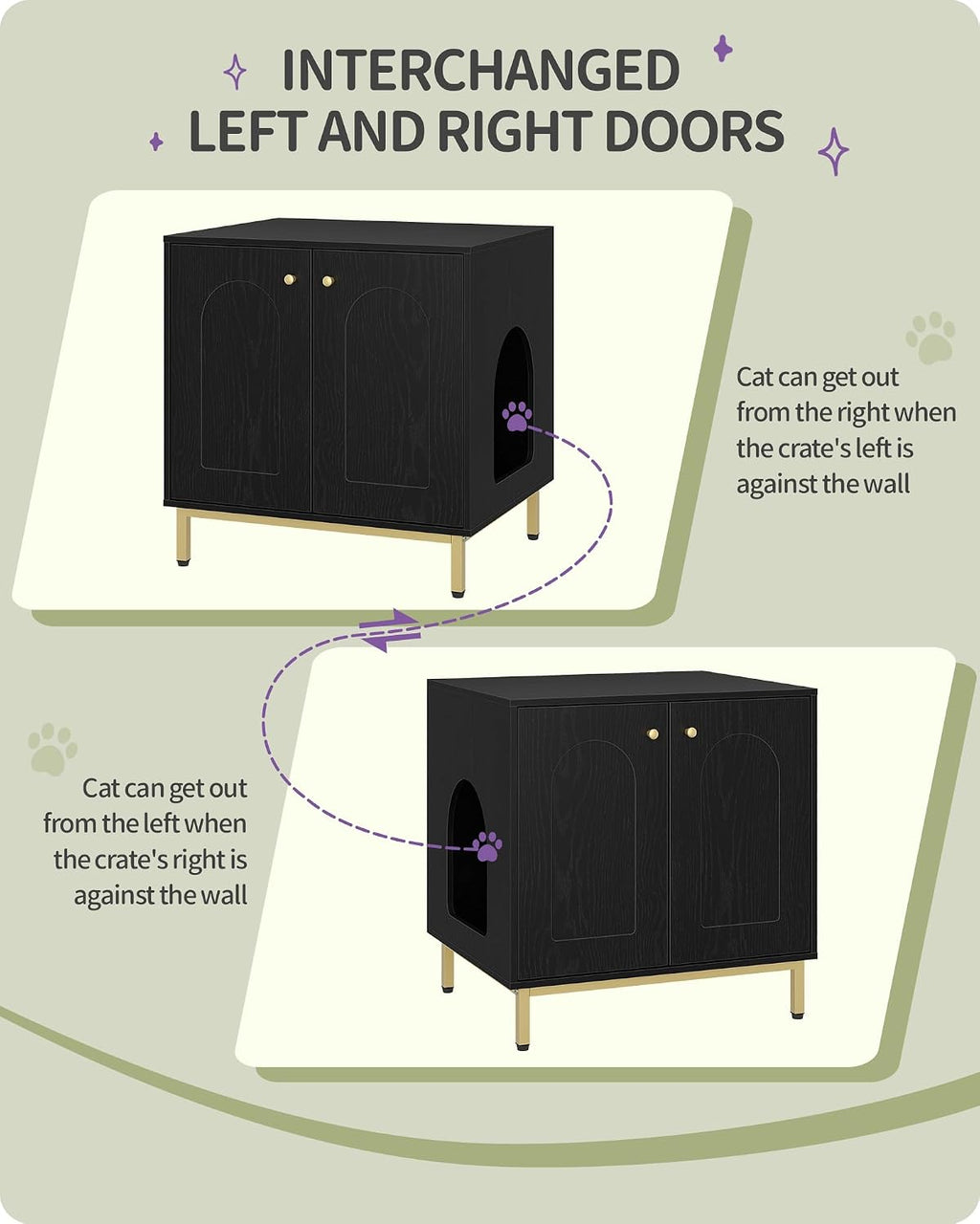 Hzuaneri Cat Litter Box Enclosure, Hidden Litter Box Furniture, Sisal Mat | Wooden Indoor Cat Cabinet, Modern Cat Washroom, Side End Table, for Living Room, Bedroom, Black CB81204G