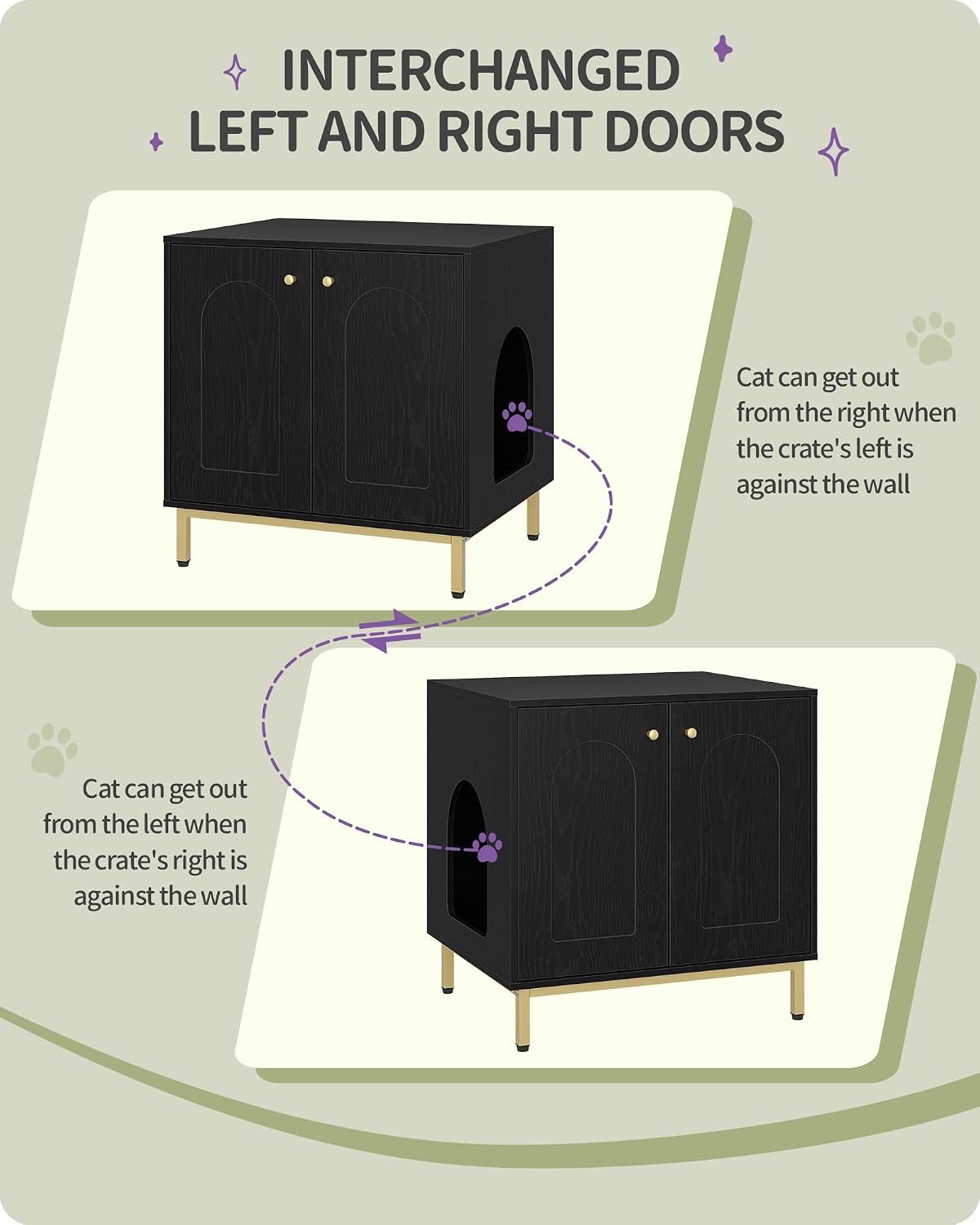 Hzuaneri Cat Litter Box Enclosure, Hidden Litter Box Furniture, Sisal Mat | Wooden Indoor Cat Cabinet, Modern Cat Washroom, Side End Table, for Living Room, Bedroom, Black CB81204G