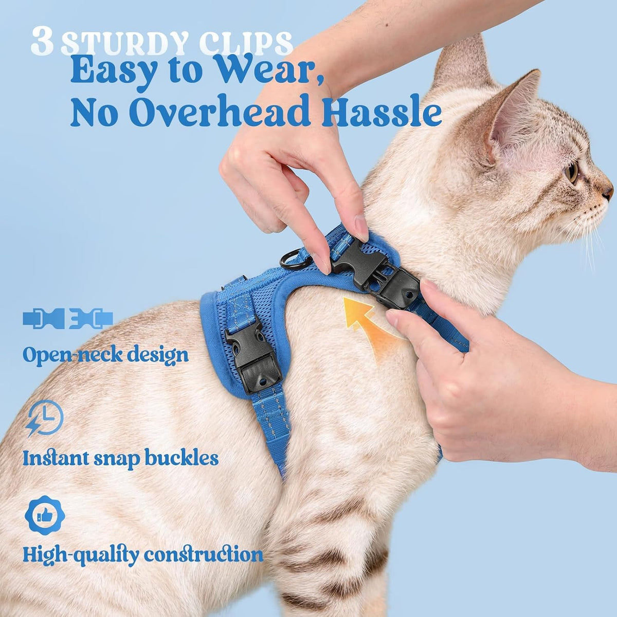 rabbitgoo Cat Harness and Leash, Easy-on with Neck Buckle, Royal Blue