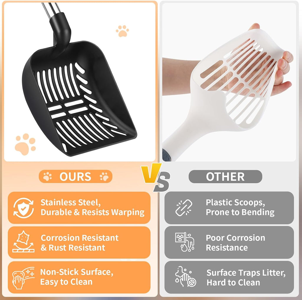 Yangbaga Metal Cat Litter Scoop: 32.3in Long Handle Litter Scooper | Heavy Duty Stainless Steel Pooper Scooper w/Deep Shovel-Detachable Non Stick Litter Sifter w/Foam Padded Grip-No Bending Back