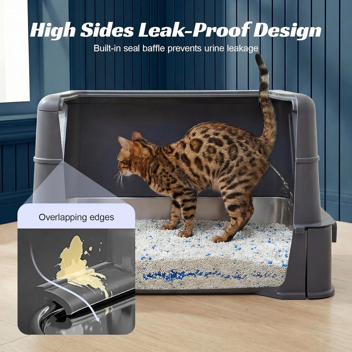 Stainless Steel Enclosed Cat Litter Box with Drawer, Extra Large Kitty Litter Box with Lid and Mat, Front & Top Entry Metal Cat Box for Big Cats, Odor Control, Easy to Clean, Grey