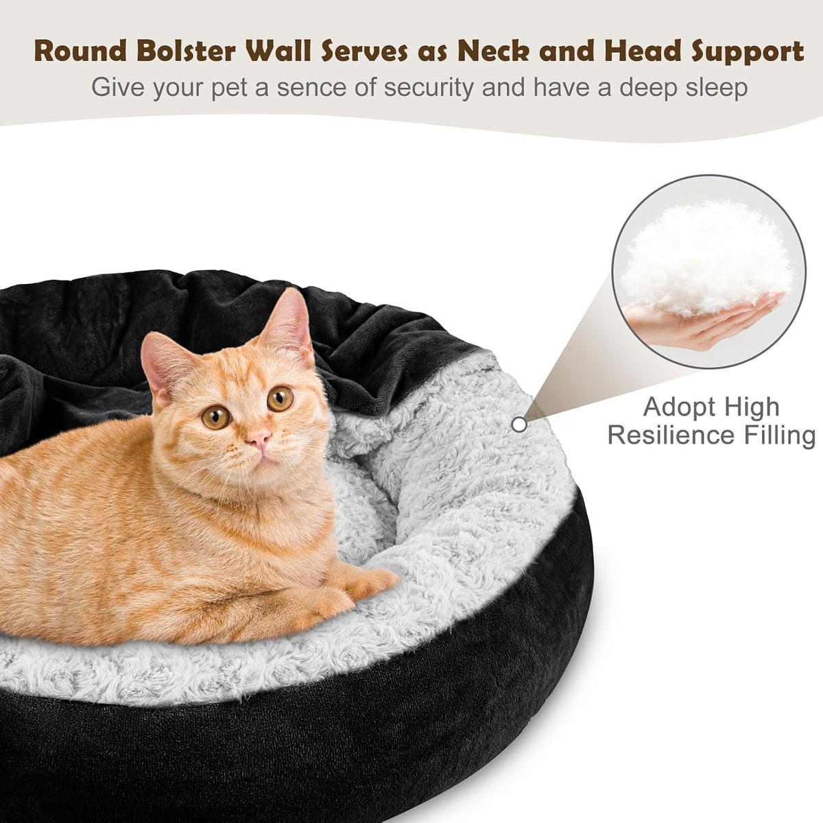 JOEJOY Small Dog Bed Cat Bed with Hooded Blanket, Cozy Cuddler Luxury Puppy Pet Bed, Donut Round Calming Anti-Anxiety Dog Burrow Cave Bed - Anti-Slip Bottom and Machine Washable 26 inch