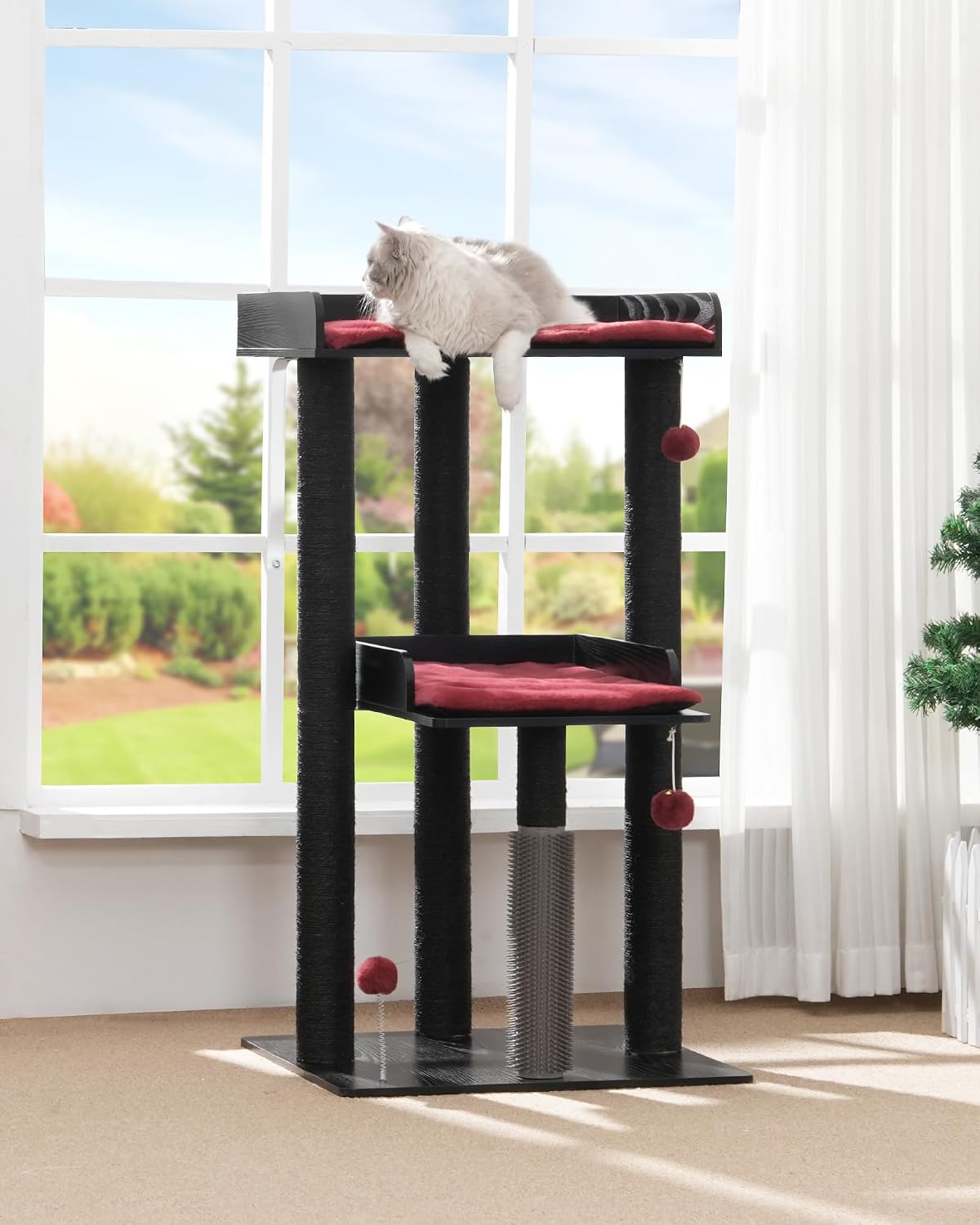 FourFurPets 43.7" Modern Cat Tree, Cat Tower for Large Cats, Wood Cat Tree