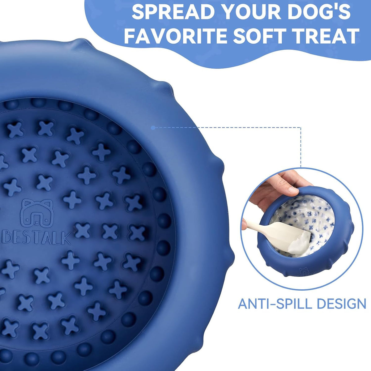 Dog Lick Bowl, Bestalk Wobbly Freeze Bowl Enrichment Feeder for Dogs, Anxiety Relief Lick Mat Puzzle Toy for Distraction, BPA Free Silicone, Dishwasher Safe(Dark Blue,L)