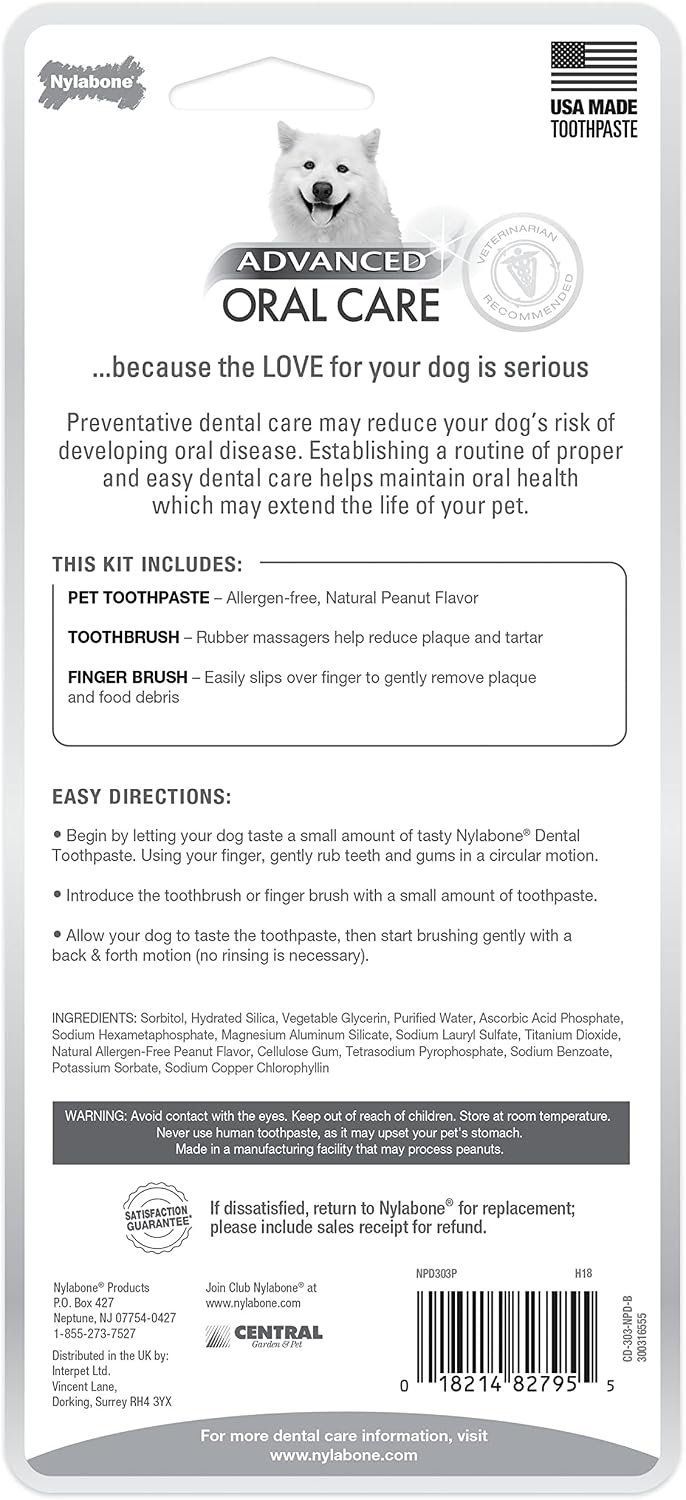 Nylabone Advanced Oral Care Natural Dog Dental Kit Peanut Flavor 2.5 oz. 