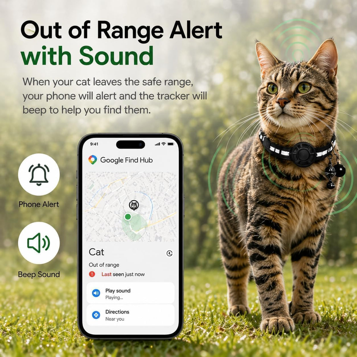 GPS Tracker for Cats, Cat Collar with Tracker for Android Users – No Monthly Fee, Google Find Hub Cat GPS Tracker Collar, IP67 Waterproof, Replaceable Battery Lasts 1 Year (Not Standalone GPS) (Gray)