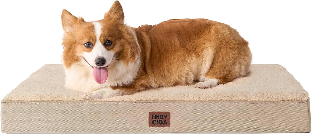 EHEYCIGA Orthopedic Dog Bed Large with Removable Washable Cover, 35IN Khaki