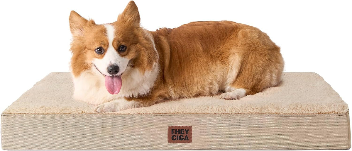 EHEYCIGA Orthopedic Dog Bed Large with Removable Washable Cover, 35IN Khaki