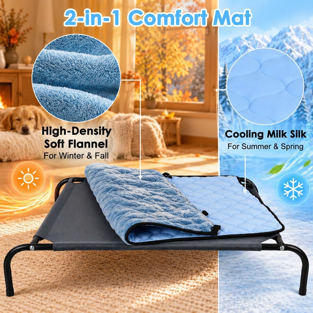 SZEE Elevated Dog Bed, Warmth Dog Cot Bed with Soft Fleece