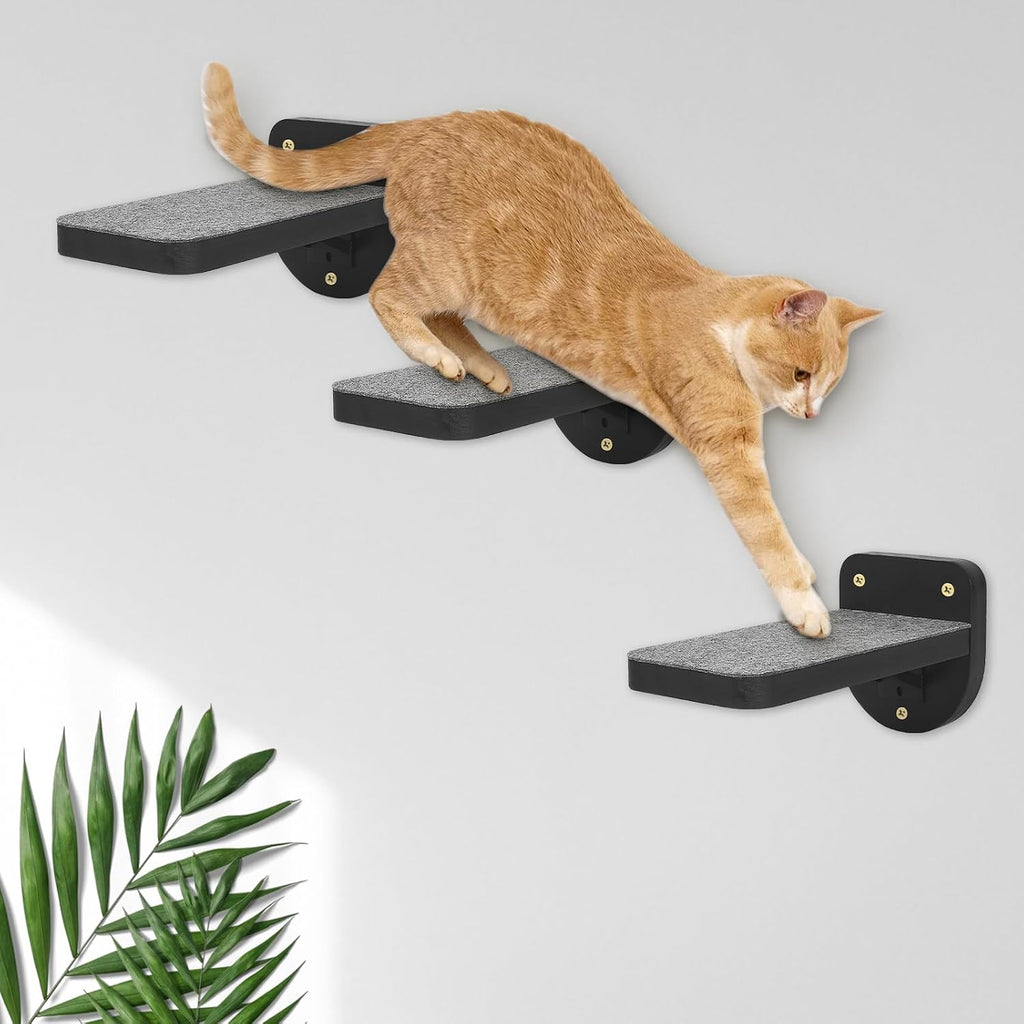 ESPETS Set of 3 Black Cat Wall Climbing Steps, Wall Mount Floating Shelves