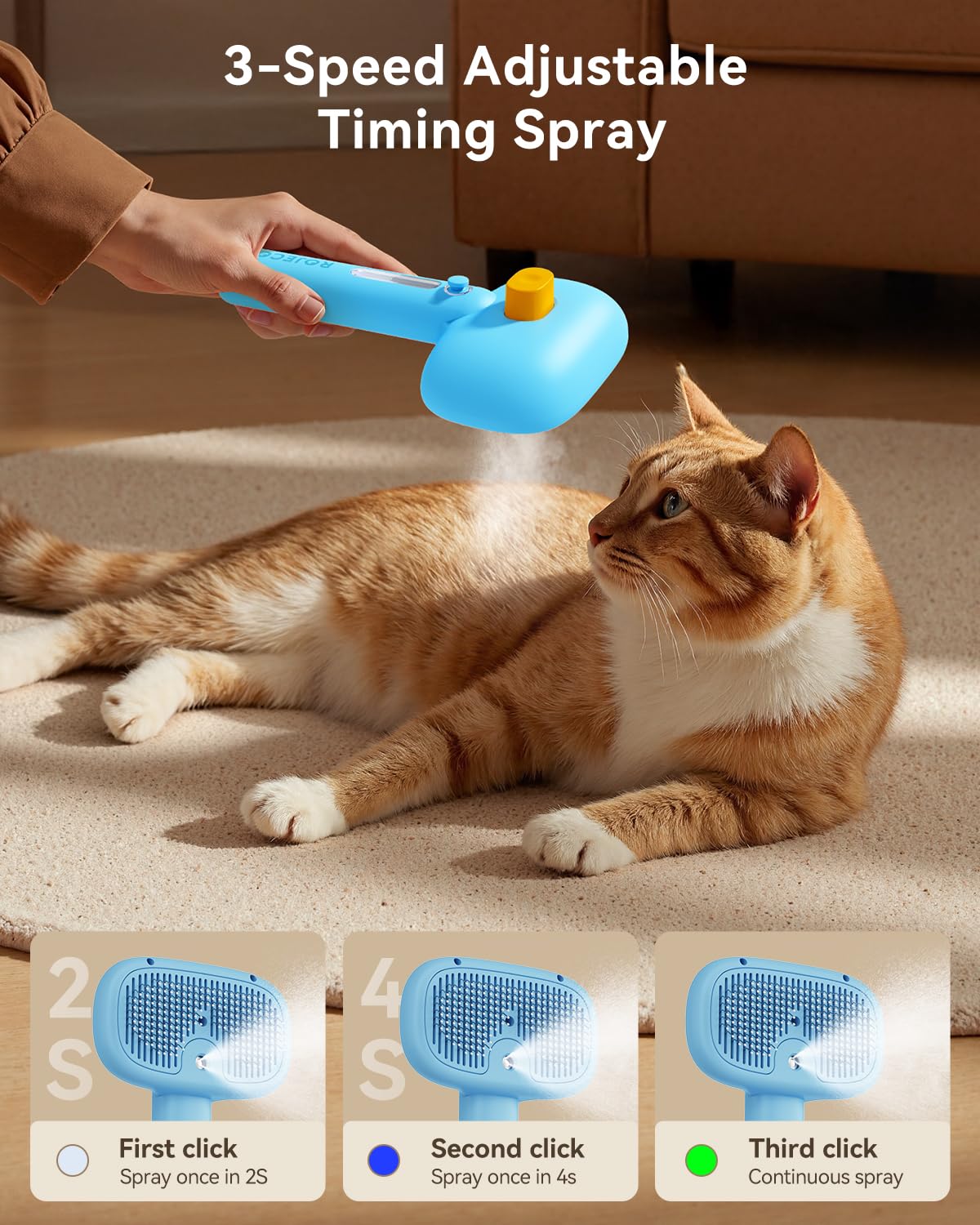 ROJECO 3-in-1 Pet Steam Brush, Spray Hair Removal Detangling Comb