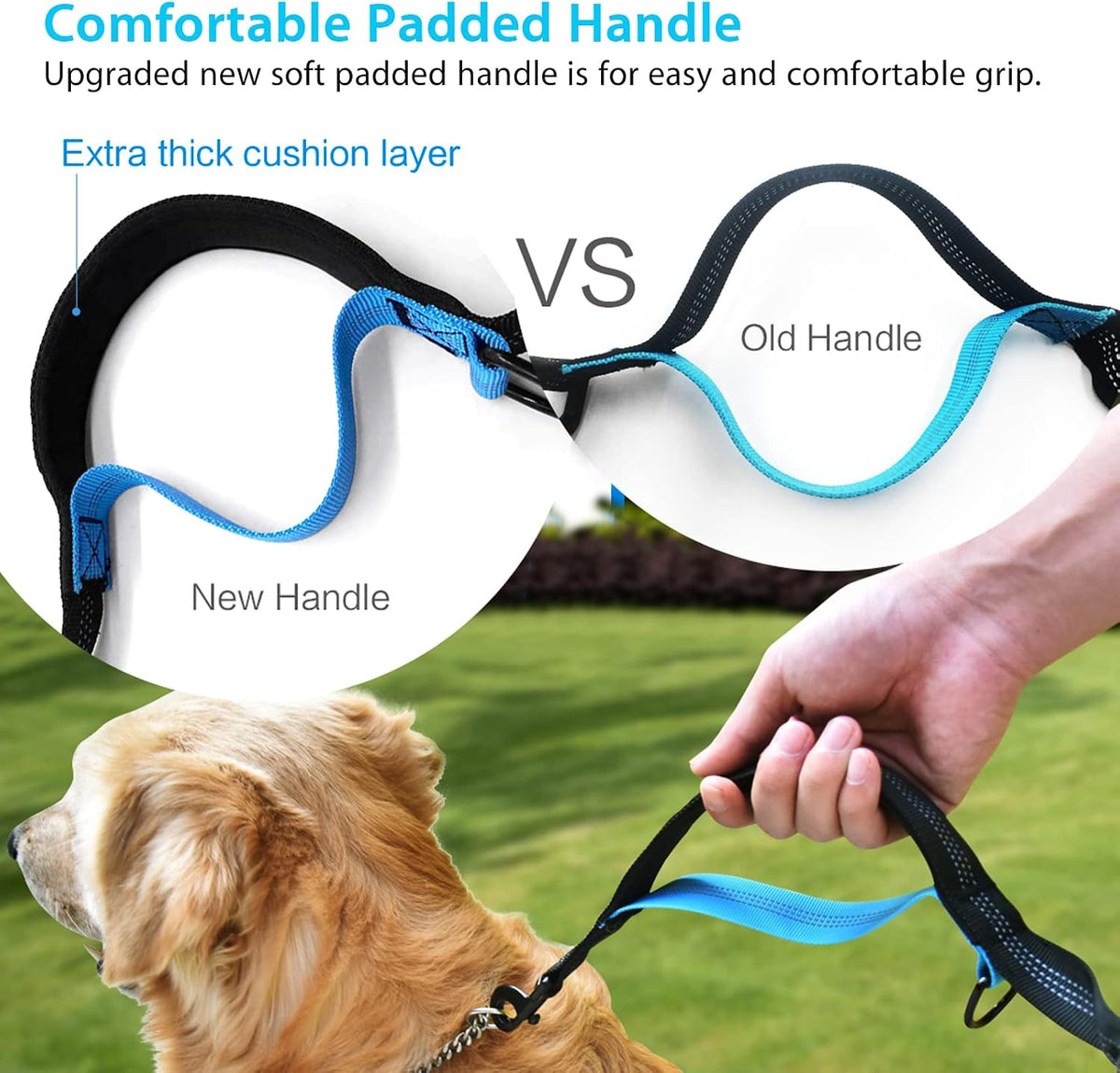 Uppetly Hands Free Dog Running Leash with Adjustable Waist Belt, Dual Handle Elastic Bungees Retractable Rope for Small and Medium Dogs, Reflective Stitches for Walking Hiking Biking (Medium, 8-25lb)