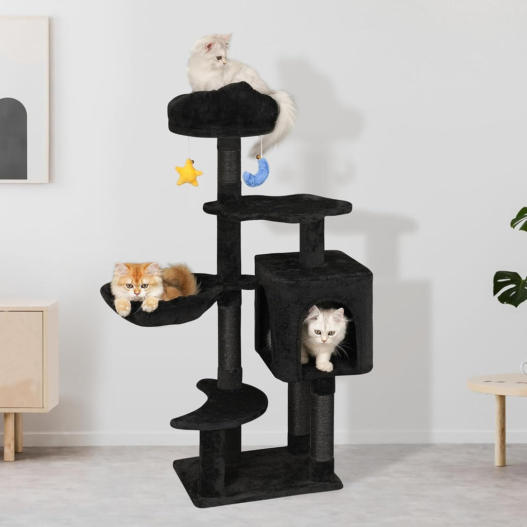 Meecal Gothic Black Cat Tree for Indoor Kittens & Small Cats Under 6 Months 9lbs, 43-Inch Cute Cat Tower with Scratching Post, Cat Condos, Cozy Hammock, Unique Perch & Dangling Toy