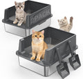 2PACK Stainless Steel Cat Litter Box, Small Cats Metal Litter Box