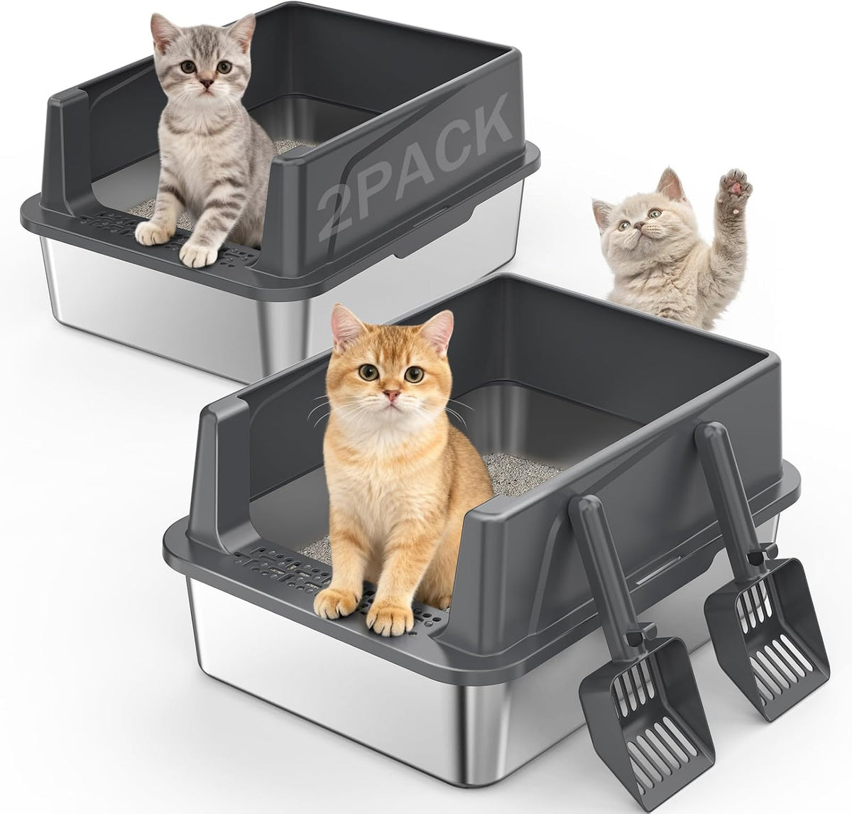 2PACK Stainless Steel Cat Litter Box, Small Cats Metal Litter Box