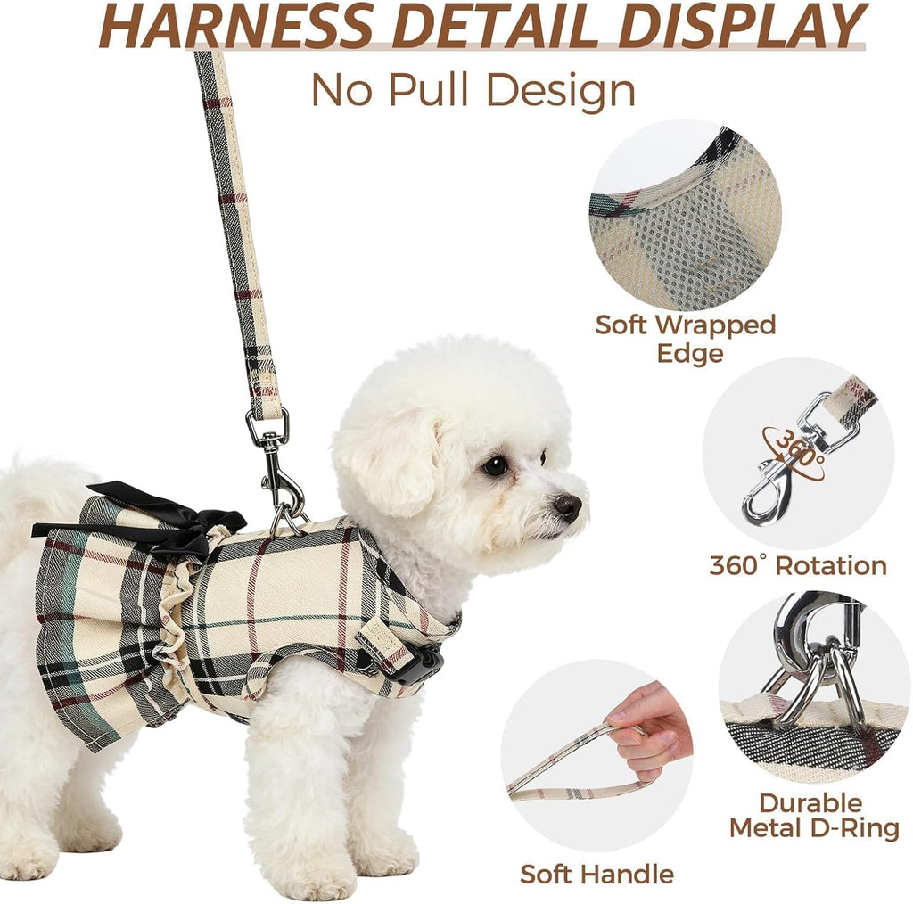 SCENEREAL Small Dog Harness and Leash Set Girl, Cute Dog Harness Dress