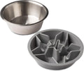 Leash Boss 2-Pack Slow Feeder Dog Bowls, 2 Cup, Stainless Steel, White