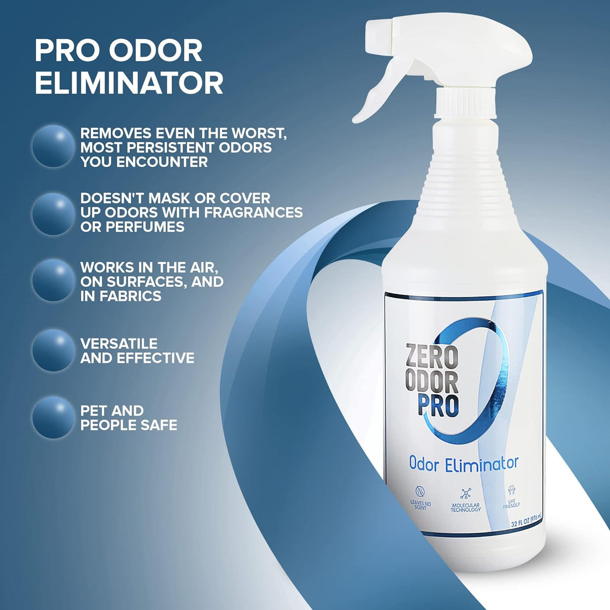Zero Odor Pro - Commercial Strength Eliminator Odor Neutralizer, Room Deodorizer Odor Eliminator Musty Smell - Strongest Odor Eliminator Trigger Spray, (32-ounce) (Pack of 2)