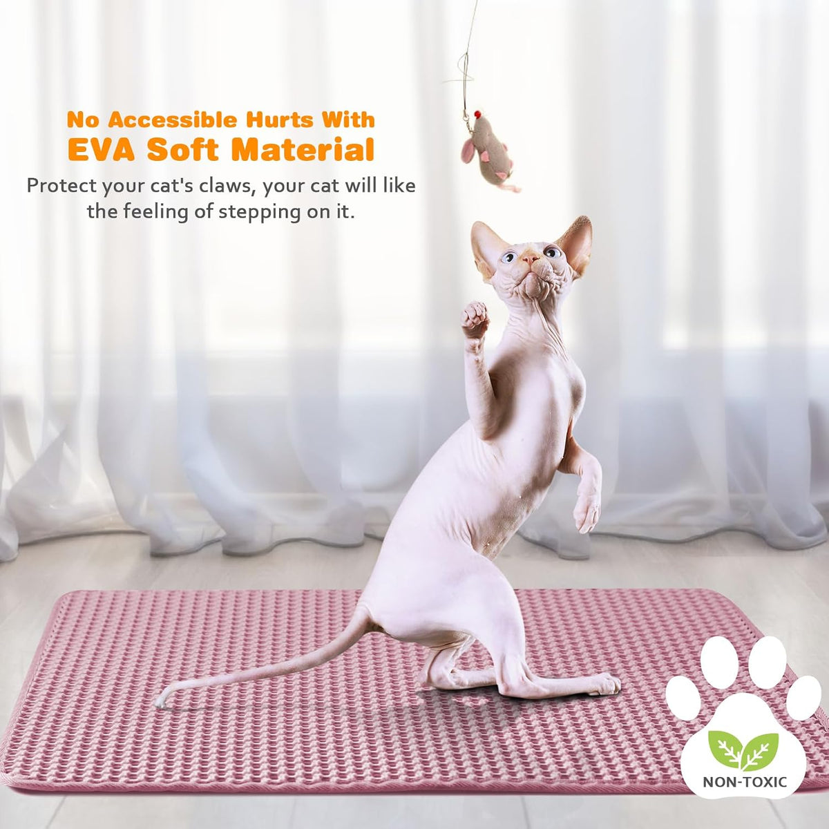 Cat Litter Mat 27"x46",Double Layer EVA litterbox Mat, Pink