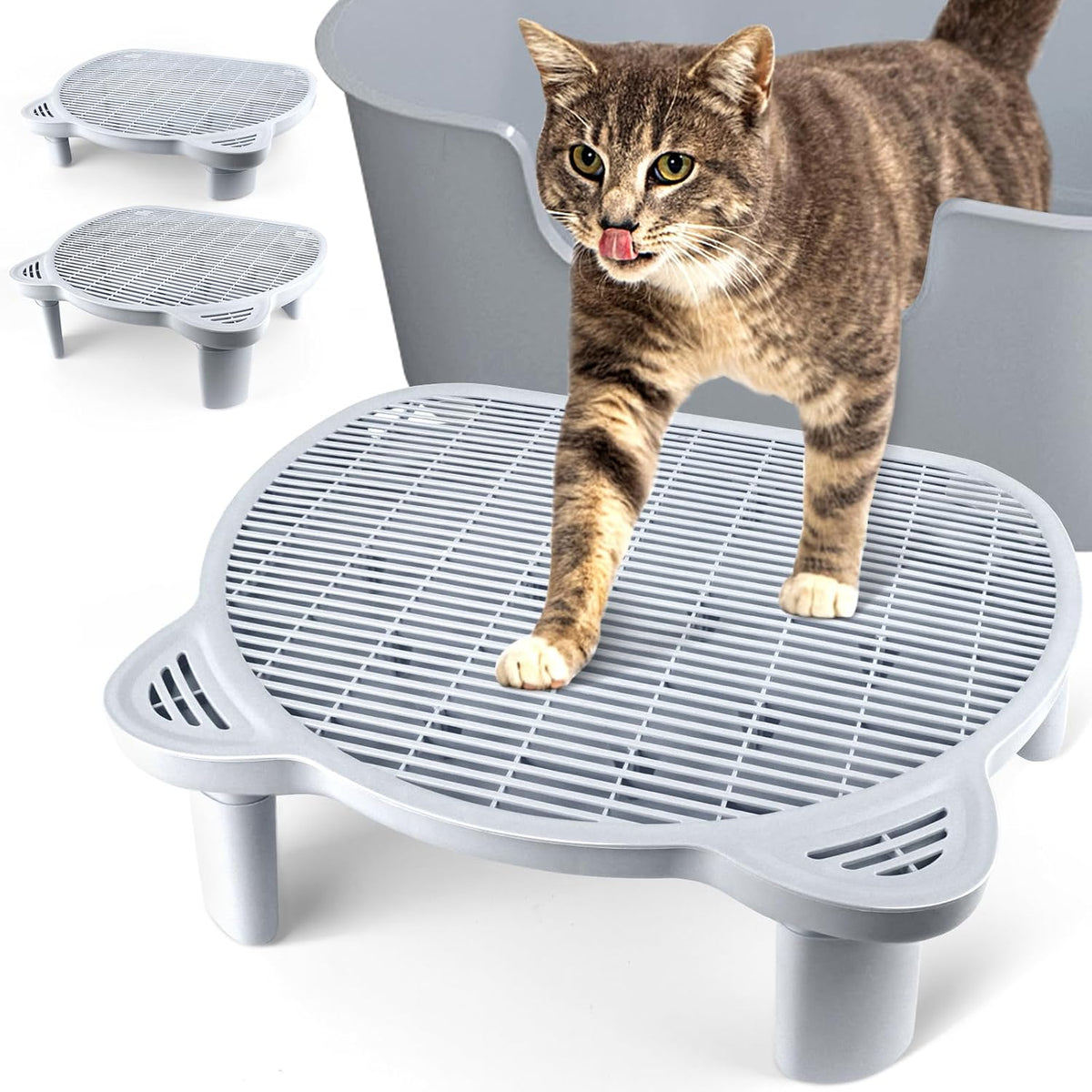 Litter Box Step Adjustable Cat Step with Filter Function, Light Grey