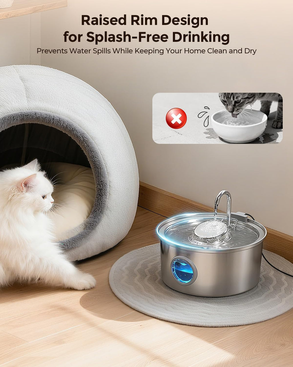 Invengo Cat Water Fountain Stainless Steel 3.2L/108oz Pet Drinking Fountain