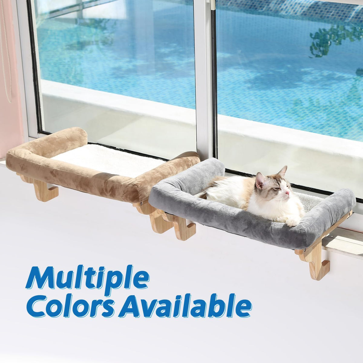 Zakkart Cat Perch for Windowsill with Bolsters (Natural Wood/Gray, L)