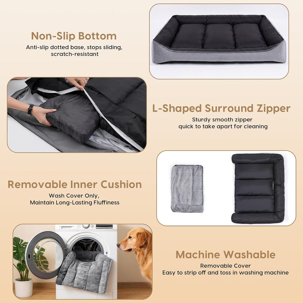 Orthopedic Dog Beds Large Sized Dog, Washable Dog Bed, 48" L, Grey