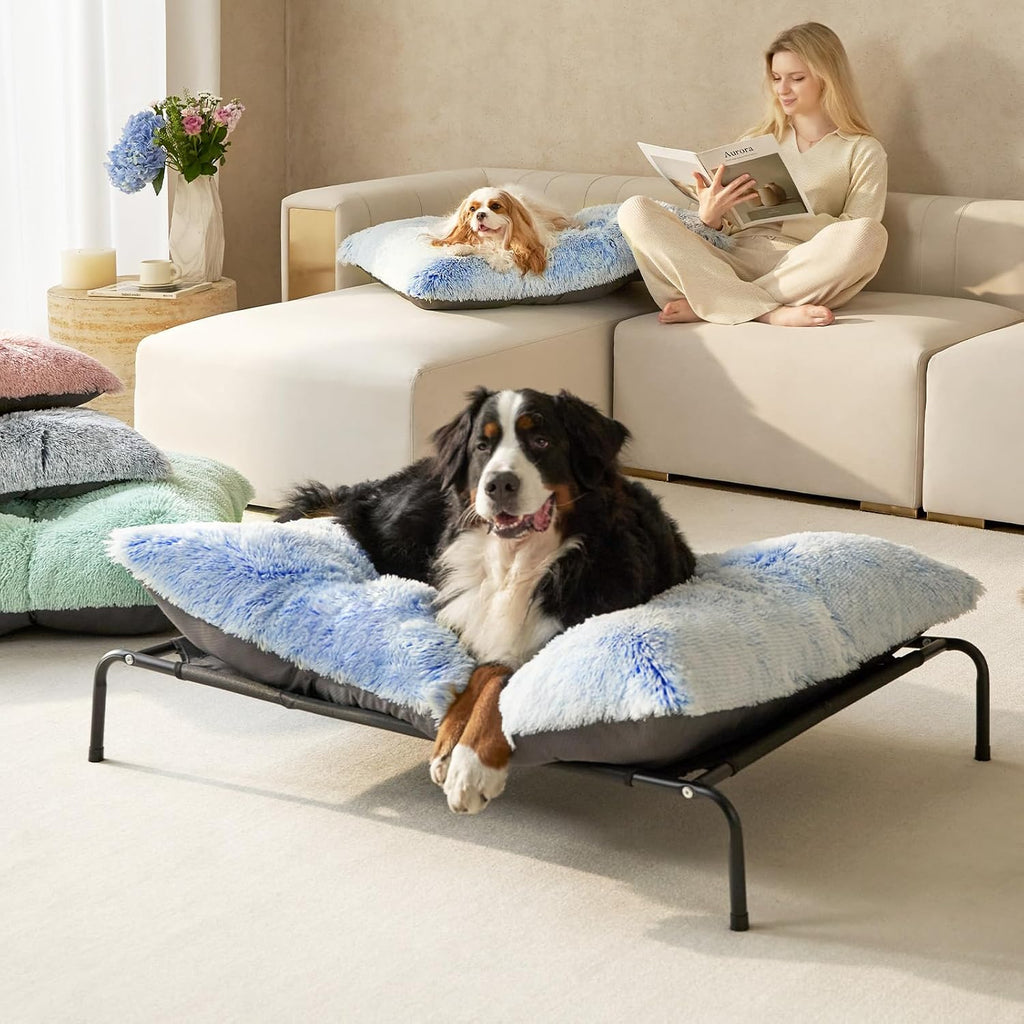 EHEYCIGA Fluffy Dog Crate Bed, Plush XX Large Dog Pillow, Blue