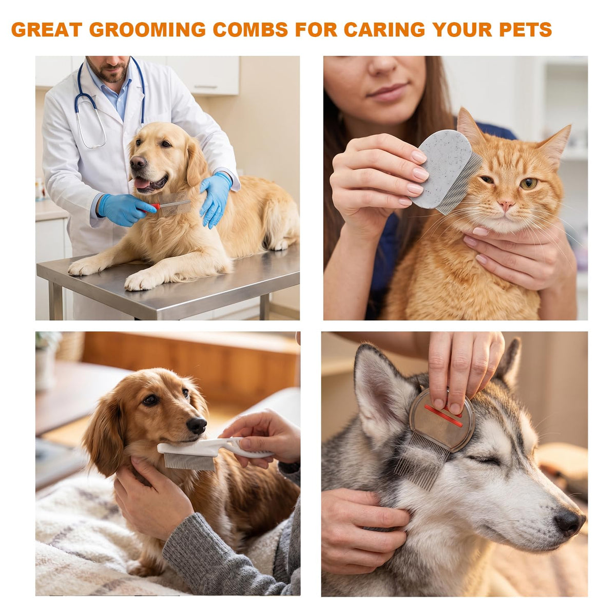 6 Pack Stainless Steel Flea Combs, Pet Grooming Set for Dogs & Cats
