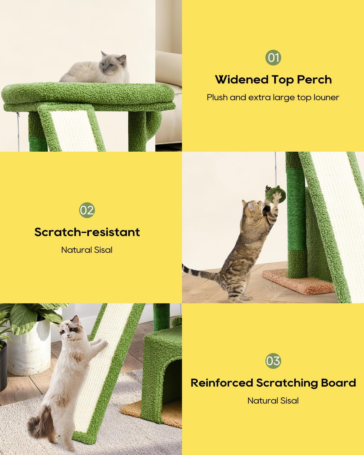 Cactus Cat Tree, Green Cat Tower with Scratching Post for Kittens