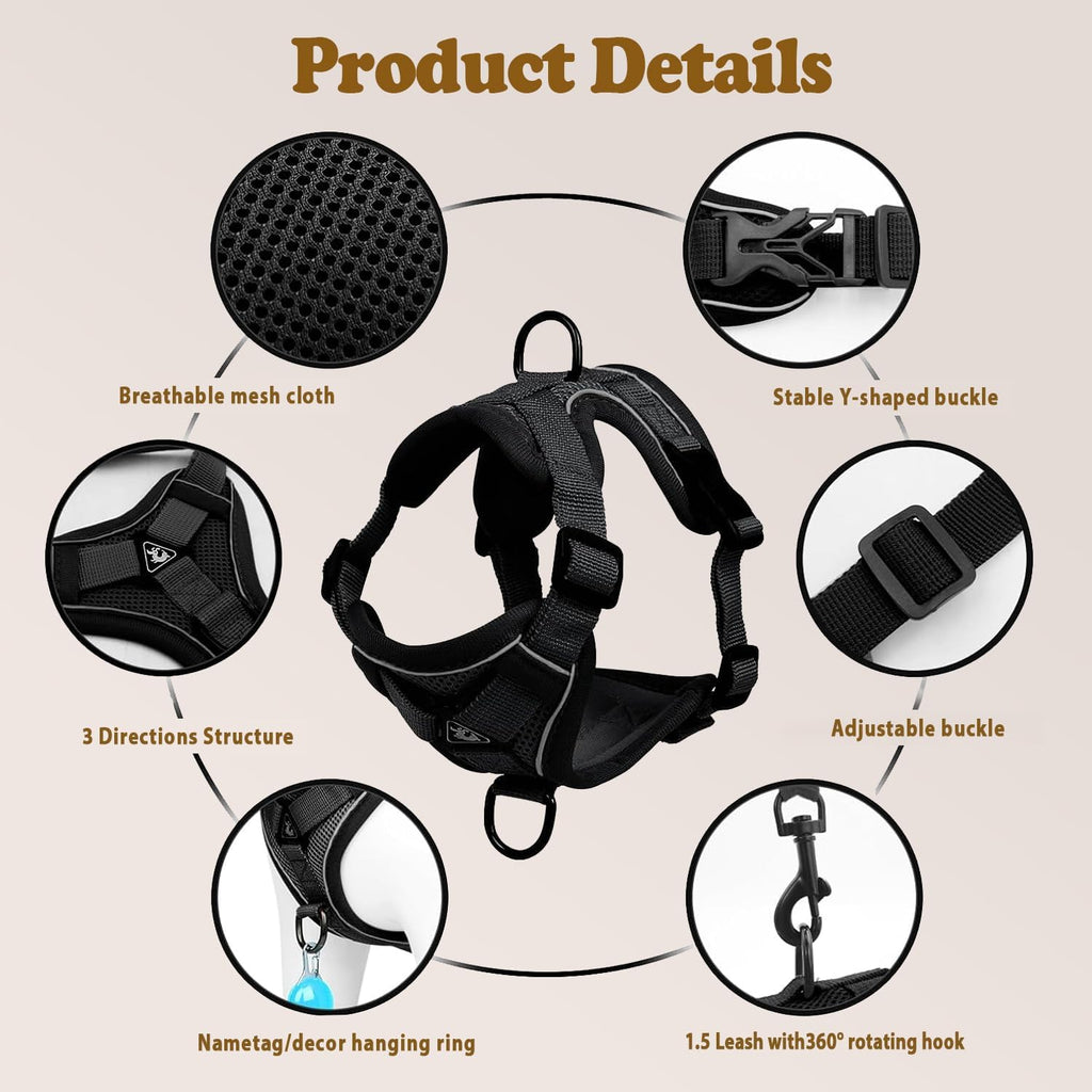 Cat Harness and Leash for Walking, Escape Proof Soft Adjustable Vest Harnesses for Cats (Grey, S : Cat Weight 3.3-6.6 LB)