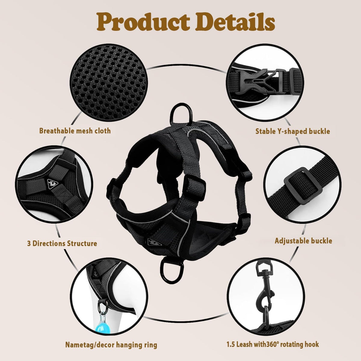 Cat Harness and Leash for Walking, Escape Proof Soft Adjustable Vest Harnesses for Cats (Grey, S : Cat Weight 3.3-6.6 LB)