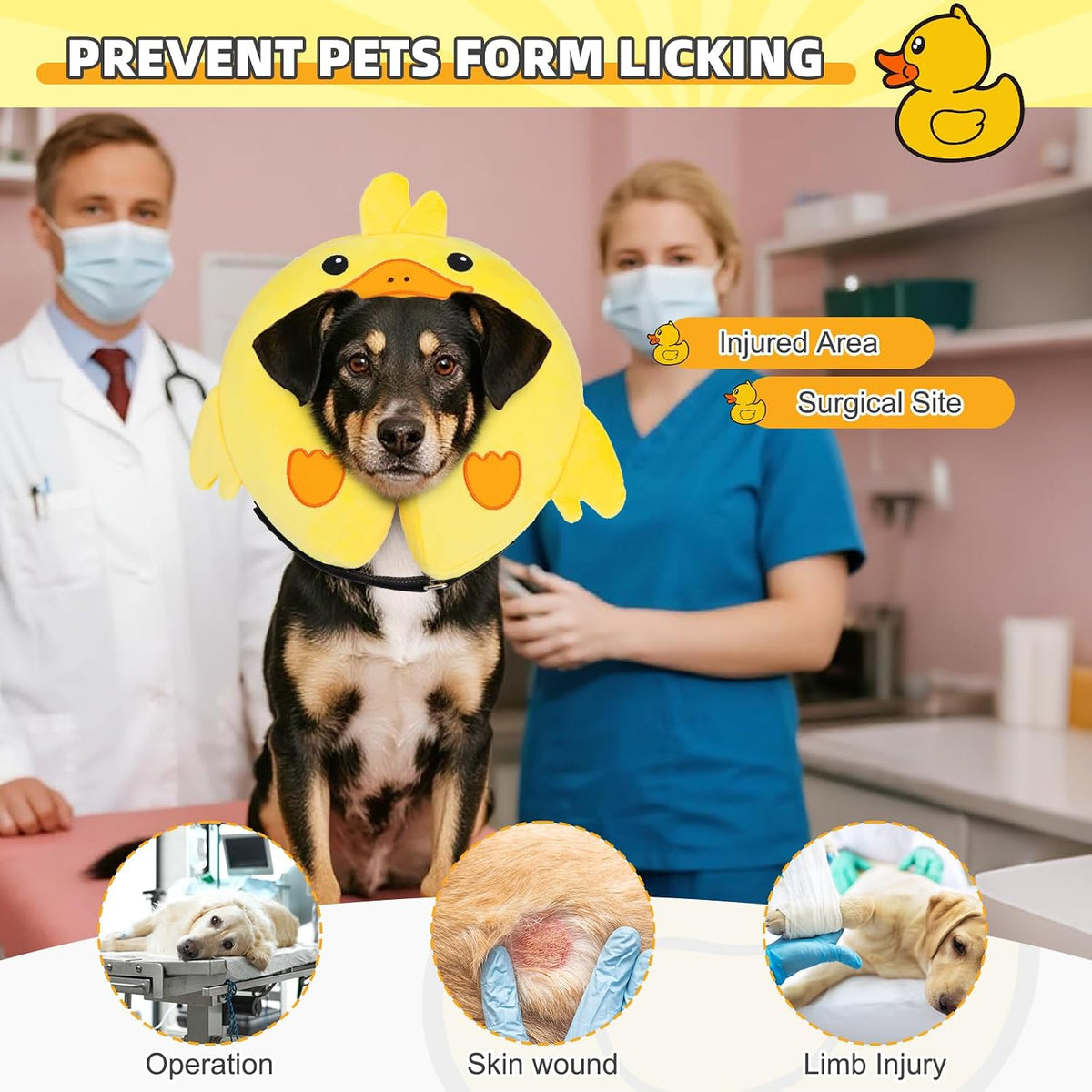 KOOLTAIL Inflatable Dog Cone Collar Alternative After Surgery, Duck M+