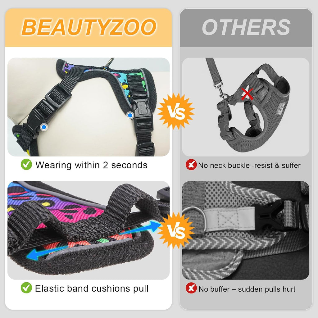 BEAUTYZOO Cat Harness and Leash,Escape Proof Easy-On Vest w/Neck Buckle, S