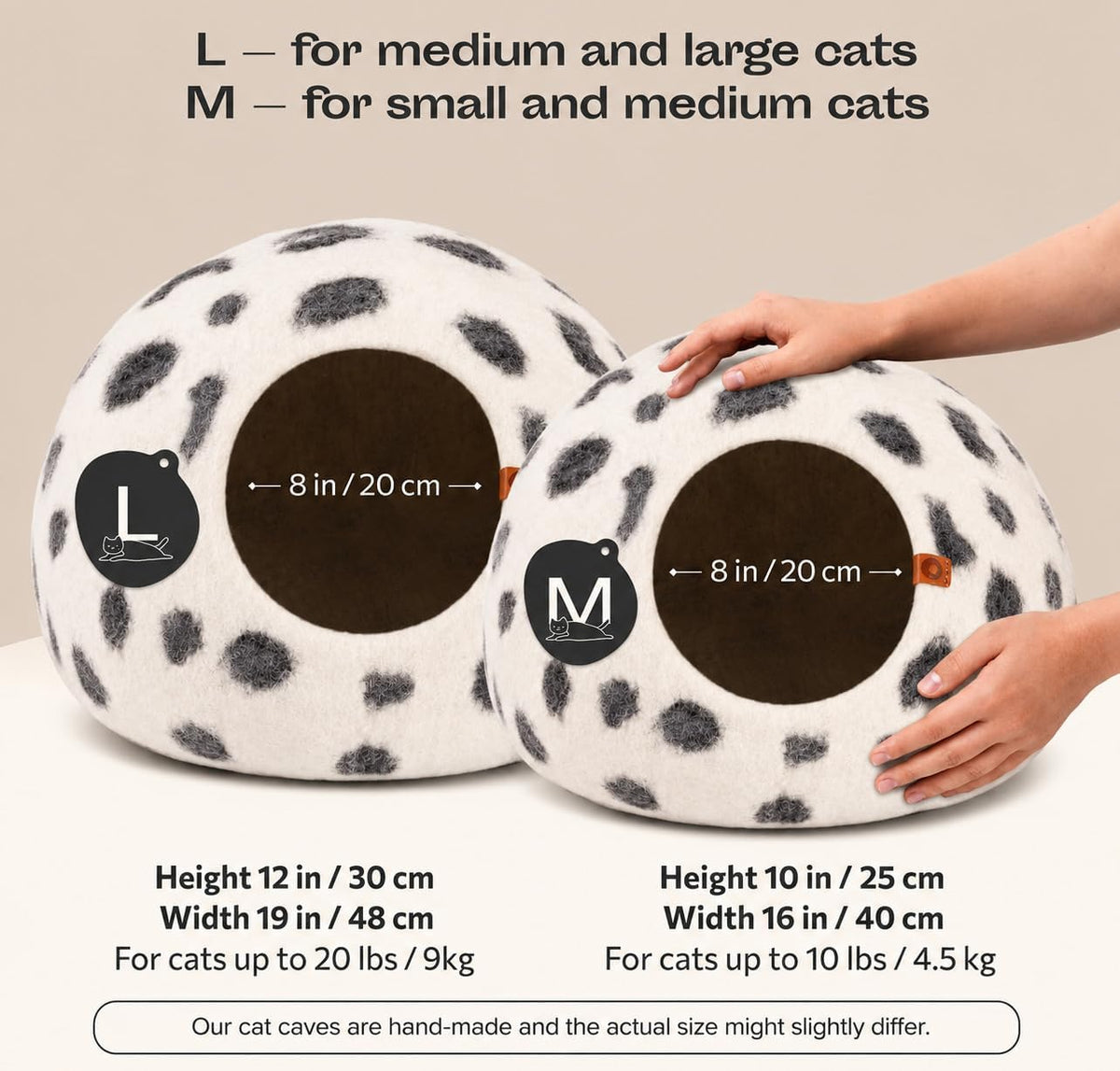 MEOWFIA Cat Cave - New Zealand Wool Bed for Indoor Cats (Snow Leopard)