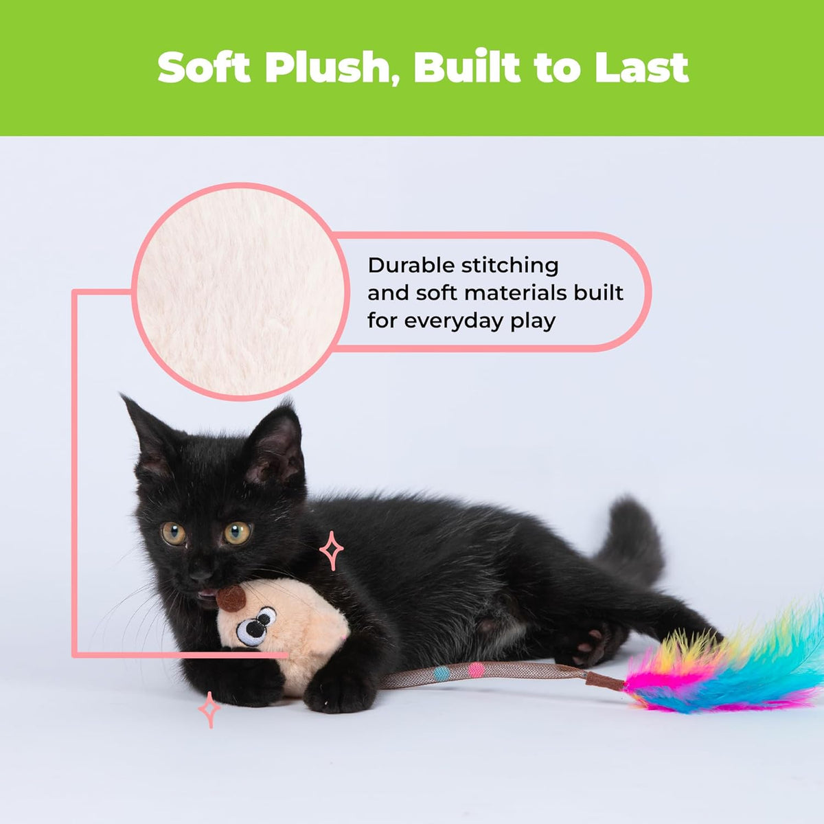 Catify Interactive Cat Toy - Squeaking Mice Set, Beige & Gray