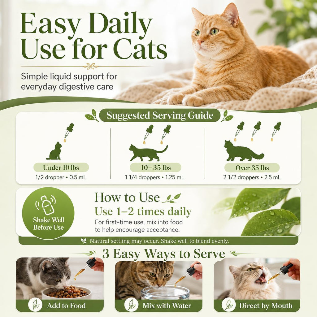 Cat Constipation Relief Liquid Supplement with 6 Probiotics, Digestive Support for Cats, Supports Healthy Bowel Function & Stool Quality, Natural Daily Gut Health Care for Indoor and Senior Cats, 60ml