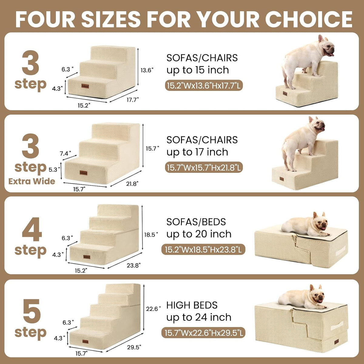 Aodisman Dog Steps for Bed & Couch,18.5" H 4-Step Pet Stairs for Small Dogs