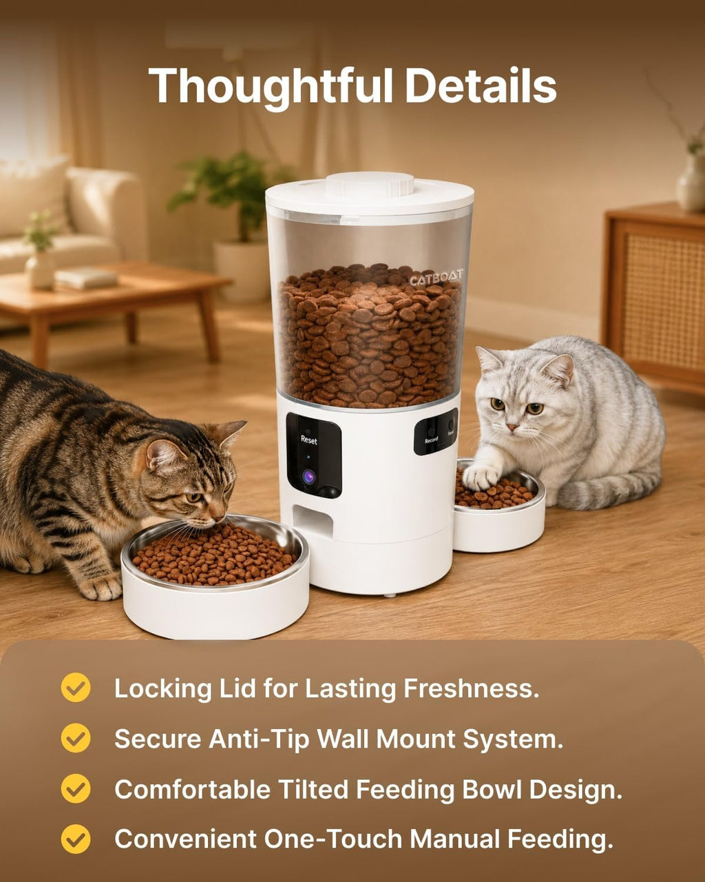 Dual-Camera Automatic Pet Feeder with 2 Bowls, 6L Smart Feeder for 2 Cats