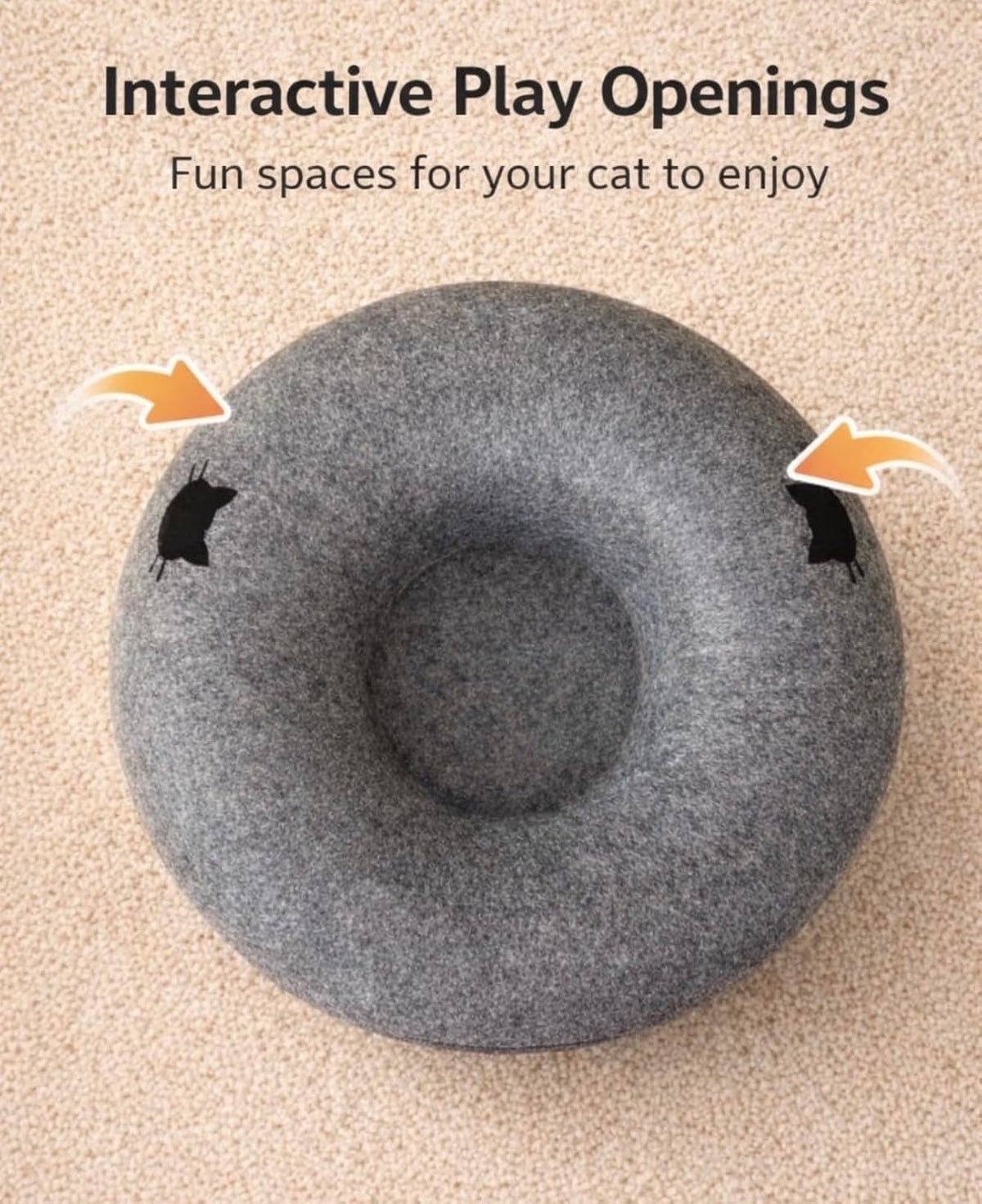 Cat Cave Tunnel Bed - Comfort Bedz Large Donut Cat House, Enclosed Felt Hideaway with Zipper, Top Perch, Interactive Toy, Washable for Indoor Cats up to 25lbs