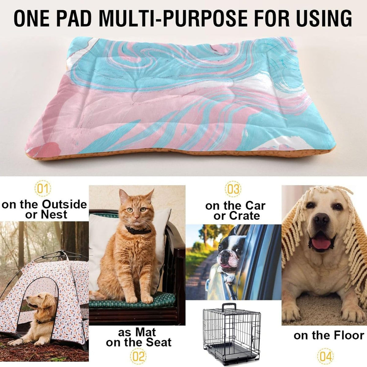 Blueangle Blue-Pink Marble Texture Pet Beds, Soft Dog or Cat Beds Ideal for Dog Crates, Machine Wash & Dryer Friendly (36" x 24")