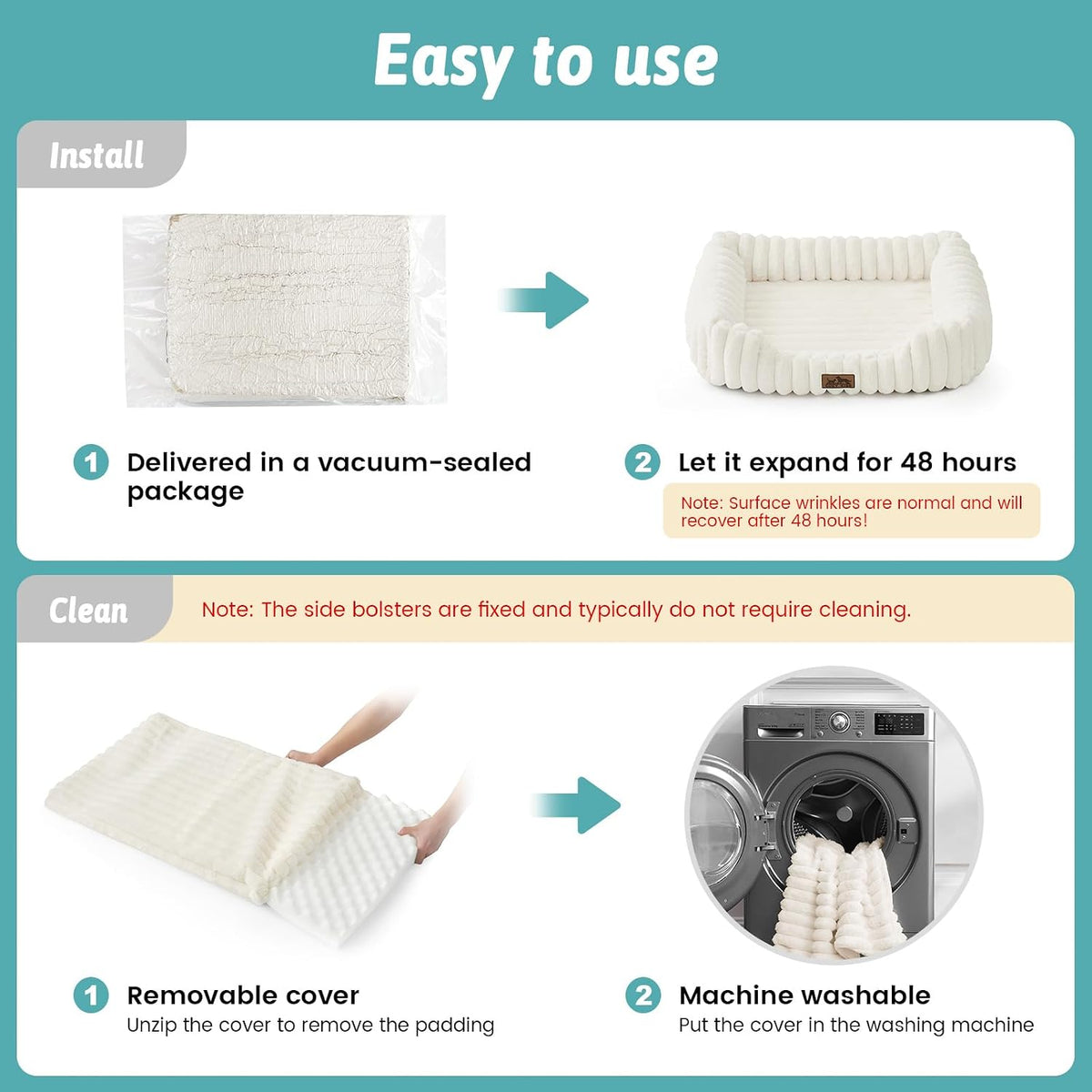 COZY KISS Orthopedic Pet Bed for Small Cats, 20"x18"x6", Cream