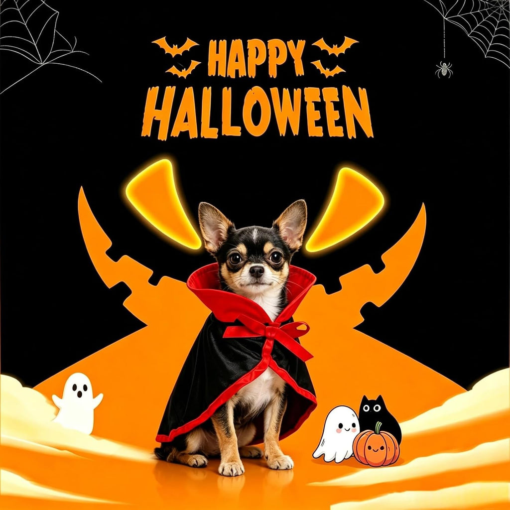 NAMSAN Pet Vampire Costume for Cats Small Dogs Rabbits, Halloween Cat Dracula Cape, Stand-Up Small Dog Vampire Cloak, Halloween Cat Outfit for for Holiday Party Cosplay Statue Decoration
