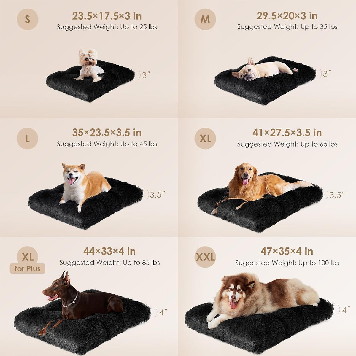 EHEYCIGA Fluffy Dog Crate Bed, Plush XX Large Dog Pillow, Black